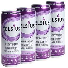 셀시우스 헬씨 에너지 드링크 스파클링 그레이프 러쉬 비건 무설탕 글루텐 프리, 355ml, 4개