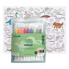 HeyDoodle 創意隨行矽膠畫墊 附無毒可擦拭彩色筆 9支, 恐龍樂園 123, 1個