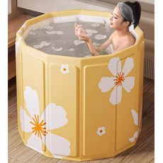 1인 성인 접이식 욕조 원룸 화장실 반신욕 간이 목욕통, 플라워 덮개O, 1개