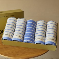 무드릭스 국내생산 스트라이프 코마사 40수200g 수건 타월 5P 기프트세트, 미스트블루(5장), 1세트