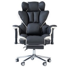 레퓰리 고급 PU가죽 게이밍의자 1인용 리클라이너 각도조절 가능 발받침 내장 사무용 중역의자 게임 업무 휴식 다용도 활용, 블랙