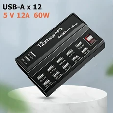USB 충전 스테이션 12 포트 섹터 어댑터 허브 휴대폰 및 기타 장치에 적합한 다중, 01 black, 03 UK plug