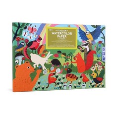 EeBoo: 디럭스 수채화 종이 패드 - 유미의 버섯 - 16장 아티스트 품질 38.6kg(85파운드)/180gsm 우드랜드 커버 아트 친환경 드로잉 및 페인팅, 우드랜드 레인보우