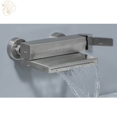 不鏽鋼方型瀑布浴缸龍頭，五色可選（黑/槍灰/金/霧面/亮面），台灣製瀑布出水浴缸龍頭, 不鏽鋼霧面, 1個