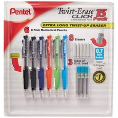 Pentel Twist-Erase 클릭 샤프 세트 - 샤프 6개 추가 지우개 6개 샤프심 리필 튜브 3개