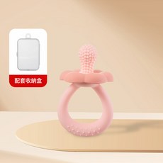 DFMEI 花朵磨牙棒嬰兒食品級牙膠寶寶出牙期牙咬膠玩具防卡喉安撫神器, 1個, 如圖, 桃色(配收納盒)