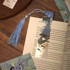 Gugululu 술이 있는 금속 책갈피 2개 은색 할로우 반 고흐 유화 테마 아트 책 애호가 작가 독자 어린이 청소년 남성 여성 성인용 (블로썸 + 로즈) 125924 747, 1pcs Woman