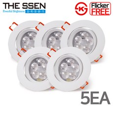 더쎈 LED 다운라이트 3인치 5W 에코 직회전 매입등 AC타입 3개 세트, 화이트바디 전구색(노란빛), 5개