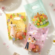 부활절 계란 포장지 2구 손잡이형 2종 1세트 (60매) 비닐 바구니 봉투 포장 꾸미기, 1개, 2구_손잡이형비닐 3종 1세트 (총 60매)