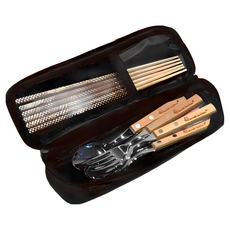 野道家 Forest Outdoor 櫸家四人餐具組，露營野餐必備，櫸木手柄，不鏽鋼叉匙筷, 銀色, 筷子x4湯匙x4餐叉x4+餐刀x1+特斯林透氣收納網袋x1, 1套