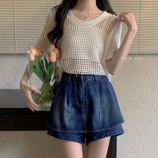 《杜達女孩》漫夏日光 鏤空針織上衣 夏季短袖 女 韓系薄針織罩衫 疊穿, 牛奶白