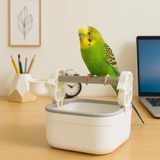 메이크앤 앵무새 횃대 탁상용 발톱갈이 배변통 모이통, 1개, 화이트