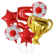 챔피언 트로피 알루미늄 포일 풍선 스포츠 축구 생일 파티 장식 축제 만화 디자인 색상, 1개, 16. 빨간색 숫자 세트 5 6개 풍선