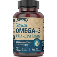 Deva 오메가-3 DHA EPA 천연 보충제 300 MG 90개, 90 Count (Pack of 1), 1, 90
