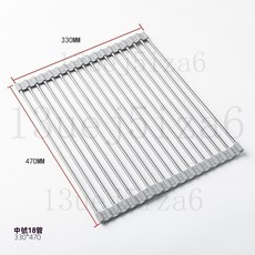 日式304不銹鋼硅膠折疊瀝水架 廚房水槽置物架 蔬菜碗碟收納架, 不鏽鋼灰色 470*330mm, 1個