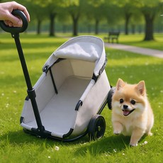 하루꿈 반려동물 유모차 강아지 고양이 이동장 쇼핑 카트 접이식 웨건 차양막 포함 캠핑 피크닉 핸드카트, 1개, 그레이