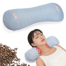 Leesheer 시원한 메밀 경추베개 높이조절 목베개 숙면 통기성 여름용, 1개, 블루