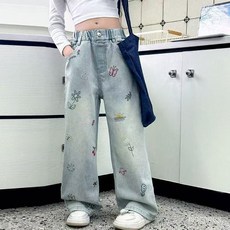 女童牛仔褲春秋新款兒童百搭洋氣女孩大童闊腿褲