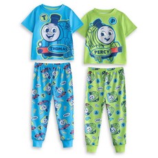 THOMAS & FRIENDS 토마스와 퍼시 남아용 반소매 파자마 세트 | 블루 & 그린 토마스 탱크 엔진 & 퍼시 롱 레그 파자마 다양한 색상. 4-5세