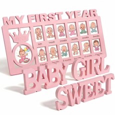 AceOrbit 1팩 My First Year 사진 프레임 3개의 달콤한 아기 소녀 스탠딩 우드 레터 베이비 샤워 센터피스 12개월 성장 기록 추억 생일 파티 디스플레이 테이블, AceOrbit 1팩 My First Year 사진 프