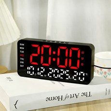 DIU LED鏡面鬧鐘多功能數字顯示時鐘學生宿舍可掛桌面電子鐘, 紅白底（英文版）:如圖