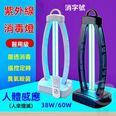 賣場新品【爆款】紫外線消毒燈腹透醫用家用臭氧紫光殺菌腹膜透析便攜式幼兒園廚房, 【有臭氧】遙控定時+備用燈管,38瓦/淺灰
