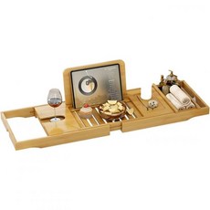 확장 가능한 대나무 조절식 욕조 트레이 보관 선반 와인 홀더 프리미엄 캐디, 1개