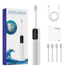 新款家用智慧掃振電動牙刷 充電軟毛手持潔牙便攜禮品組, 601掃振牙刷*4刷白色, 1個, 英文