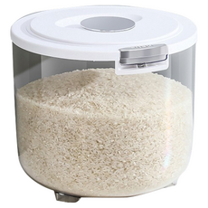 圓形儲米桶 密封罐 防蟲防潮 儲米箱 廚房收納 加蓋儲米桶 家用米桶 儲米盒 寵物飼料桶 乾糧桶 貓狗儲糧桶 台灣出貨, 1個, 珍珠白/中號可裝10斤/超商限一件