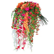 Domigard 9피스 78.7cm(31인치) 인공 벽걸이 국화 야외 오렌지 자외선 차단 가짜 등나무 나팔꽃 4.7m(5야드) 꽃 야외 화분 파티오 현관 창문 웨딩 장식용, Sunfire Ballad