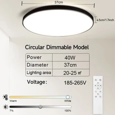스마트 Led 천장 조명 원격 제어 디밍이 가능한 천장 조명 47cm 패널 램프 50W 실내 조명기구 거실 ​ 침실, 12 40W Dimmable, 01 1PC, 1