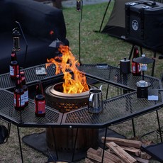 빈슨메시프 파즐 화로대 테이블 2P 폴딩 메쉬 철제선반 캠핑 테이블, 블랙