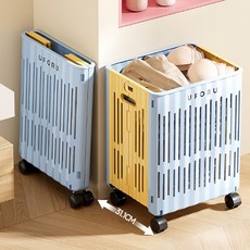 이동식 접이식 빨래바구니 대용량 바퀴형 세탁물 수납함, 블루