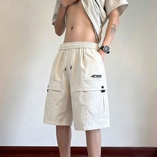 FEIZAI 男士工裝五分中褲 夏季新款潮牌休閒薄款寬鬆運動短褲