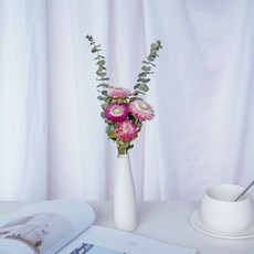 玫瑰幹花混搭花束 勿忘我diy客廳房間真花擺件 ins北歐風家居裝飾, 4枝粉雛菊花束+小白瓷瓶
