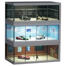 1:64 比例模型車展示盒，帶燈光防塵櫥窗，多層車庫場景收納盒，豪宅展覽車位模型, 1個