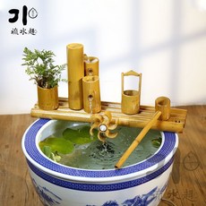 流水趣竹子流水擺件流水器，中式辦公室客廳居家魚缸裝飾，風水招財擺設, 竹排長100+抽水泵（不含缸）