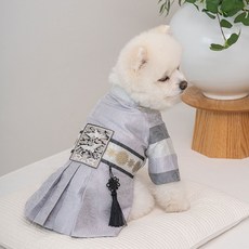 항균 서후왕자 강아지한복 애견의류 옷 고양이 추석 설날, 은빛, 1개