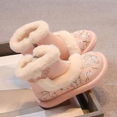 女童新年漢服鞋兒童靴子2025冬季新款馬面裙古風加絨棉鞋, 粉色