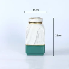 호환 세라믹 사각 체크 무늬 항아리 밀폐형 금도금 도 수공예품 홈 데코 액세서리