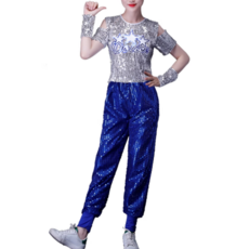 쌍천 트로트 고고 장구난타 행사 공연복 현대재즈 스포츠 댄스복 스팽클 치어리더 바지 상의 A25091717