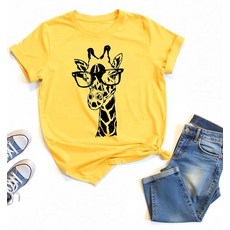 여성용 귀여운 기린 동물 프린트 티셔츠 반팔 캐주얼 셔츠 (미국 알파 라지 레귤러 레귤러 색상 A), 색상 D