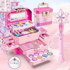瀾錦書捨 女孩兒童化妝品套裝 無毒彩妝盒 3-9歲 女童公主 生日新年禮物, 【音樂彩妝手提箱】+魔法棒2件套, 1個