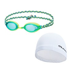 피닉스 아동 패브릭수경 PN 508J FB + 스판수모 SET, PN 508J FB_아쿠아+스판수모_화이트