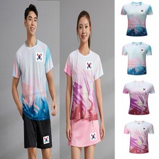 블루 핑크 한국 반팔트레이닝복 배드민턴복세트 반팔유니폼세트 Y015