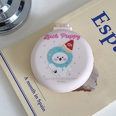 Luck Puppy 迷你摺疊鏡梳，創意隨身按摩氣囊梳，便攜包包吊飾單面鏡, 可愛小狗【白色】, 1個
