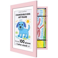 AmericanFLAT 플랫아동용아트워크프레임변경가능실버-자석문에100개의아트피스보관-21.6x27.9cm8.5x11인치레터사이즈디스플레이 매트포함또는25.4x31.4cm10x, Light Pink