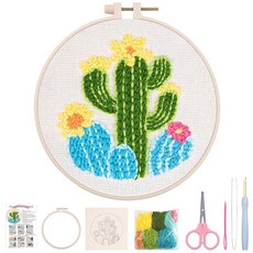 초보자용 Nuberic Cactus 펀치 니들 키트 - 니들 논페이딩 스레드 단계별 가이드가 포함된 완전한 스타터 성인 청소년 친구를 위한 이상적인 DIY 선물, 1개