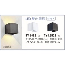 LED雙向壁燈 TY-L652 戶外壁燈 3W*2 3000K 100V-240V 壓鑄鋁 烤漆 黑殼/白殼 可調角度 防雨水, 白殼(雙向壁燈), 白殼