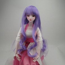 臺灣熱銷 3/1 bjd假髮夜蘿莉娃娃假髮頭套 sd球型公仔頭套高溫絲編髮加厚毛, 淺紫中分捲髮, 1個